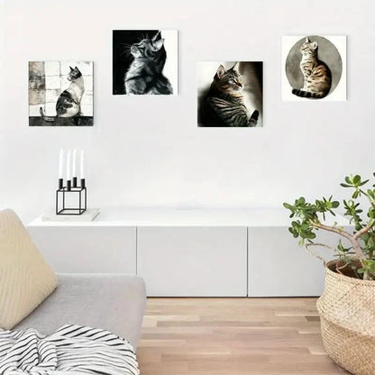4pcs Modern Cat Art Wall Art Canvas Framed