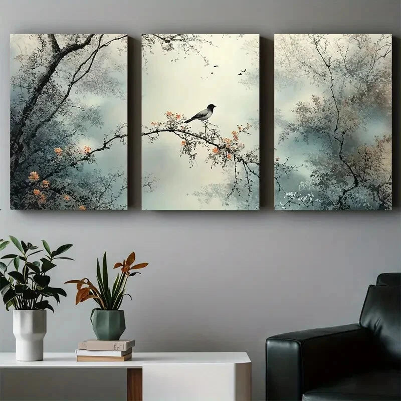 3pcs Modern Bird and Branch Abstract Metal Print Ready to Hang Art