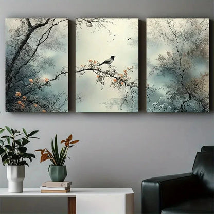 3pcs Modern Bird and Branch Abstract Metal Print Ready to Hang Art