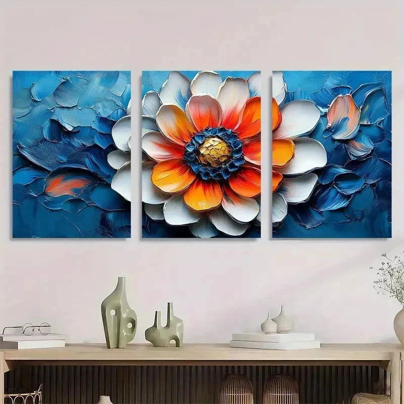 3pcs Dahlia Flowers Floral Impasto Perfect Wall Art Set Canvas Framed 40x60cm - High Quality Print 100% Australian Made Wall Canvas Ready to Hang