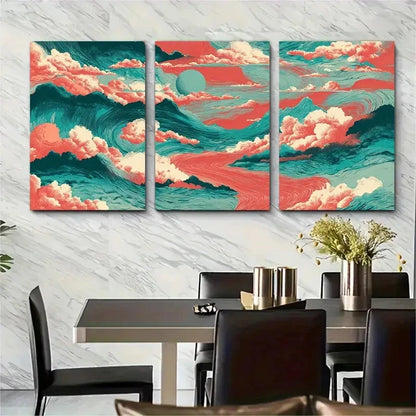 3pcs Retro Vintage Aesthetic Trendy Perfect Wall Art Set Canvas Framed 40x60cm - High Quality Print 100% Australian Made Wall Canvas Ready to Hang