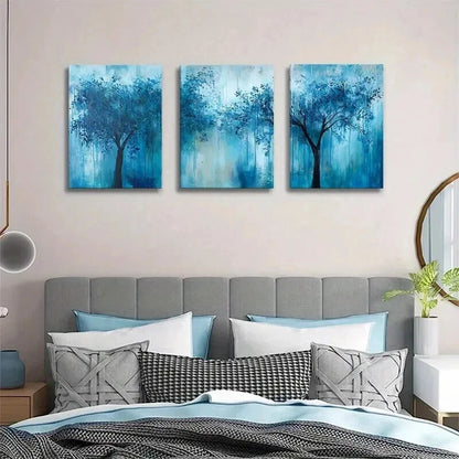 3pcs Abstract Blue Tree Vibrant Forest Scene Wall Art Set Canvas Framed 40x60cm - High Quality Print 100% Australian Made Wall Canvas Ready to Hang