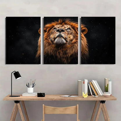 3pcs African Lion Starry Night Sky Black & White Metal Print Ready to Hang Art