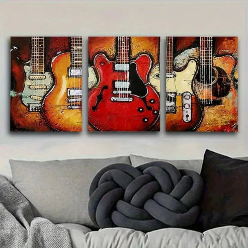 3pcs Abstract Electric Guitar Wall Art Canvas Unframed - High Quality Print 100% Australian Made Wall Canvas