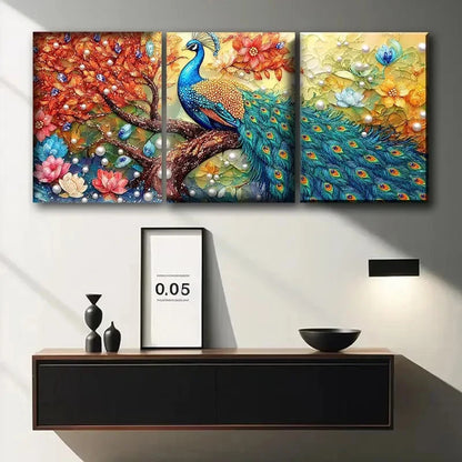 3pcs Peacock on The Tree Life Metal Print Ready to Hang Art