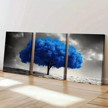 3pcs Blue Tree Stormy Sky Serene Landscape Wall Art Set Canvas Framed 40x60cm - High Quality Print 100% Australian Made Wall Canvas Ready to Hang