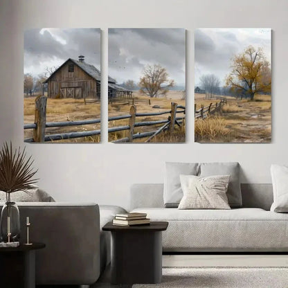 3pcs Wooden Fences& Fall Foliage Metal Print Ready to Hang Art