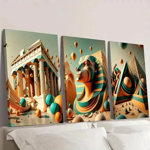 3pcs Golden Pagoda Sphinx Parthenon Wall Art Canvas Unframed - High Quality Print 100% Australian Made Wall Canvas