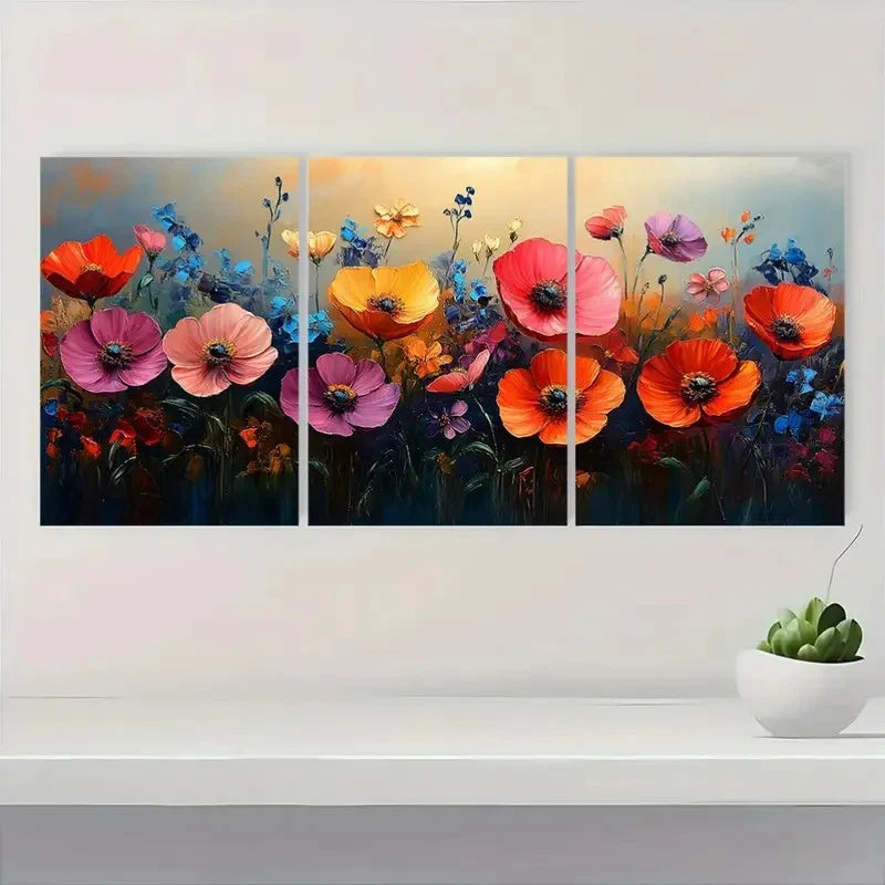 3pcs Original Floral Land  Colorful Bright ML  Wall Art Set Canvas Framed 50x70cm - High Quality Print 100% Australian Made Wall Canvas Ready to Hang