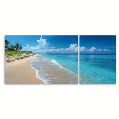 3pcs Turquoise Beach Metal Print Ready to Hang Art