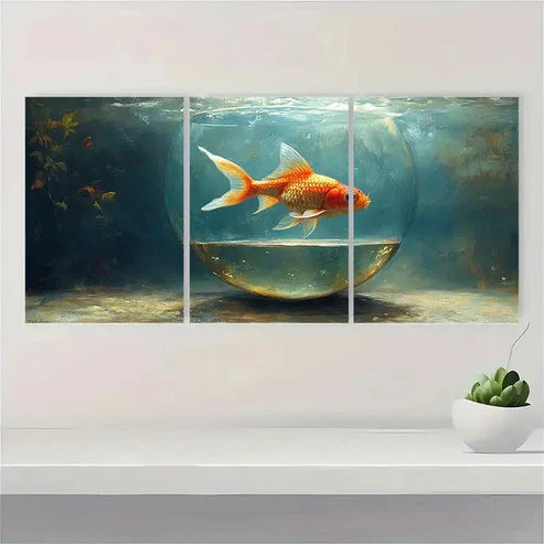 3pcs The Goldfish Bowl Fine Art GB Wall Art Set Canvas Unframed - High Quality Print 100% Australian Made Wall Canvas