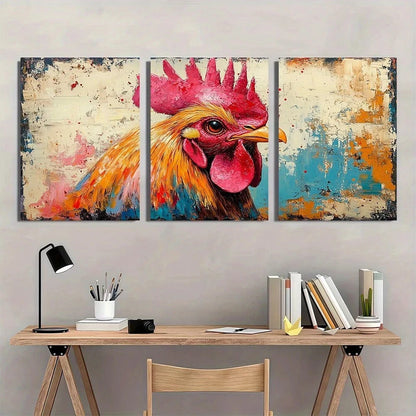 3pcs Paint Trendy Rooster Character Metal Print Ready to Hang Art