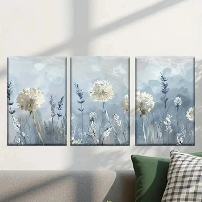 3pcs White Dandelion Flowers and Grass Wall Art Set Canvas Framed 40x60cm - High Quality Print 100% Australian Made Wall Canvas Ready to Hang