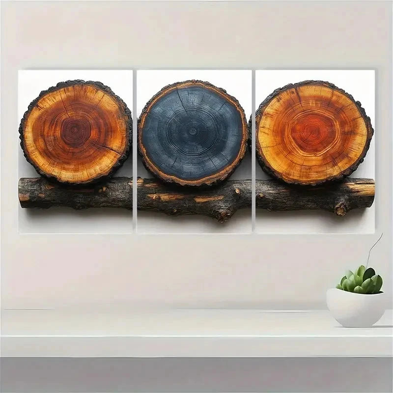 3pcs Tree Rings Illustrations Minimalist Perfect Wall Art Set Canvas Framed 40x60cm - High Quality Print 100% Australian Made Wall Canvas Ready to Hang