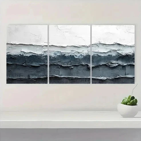 3pcs Gray and White Textured Abstract VC Wall Art Set Canvas Unframed - High Quality Print 100% Australian Made Wall Canvas