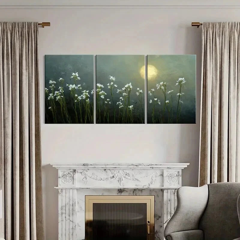 3pcs Moonlit Floral Serenity Tranquil Night Scene Metal Print Ready to Hang Art