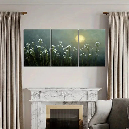 3pcs Moonlit Floral Serenity Tranquil Night Scene Metal Print Ready to Hang Art