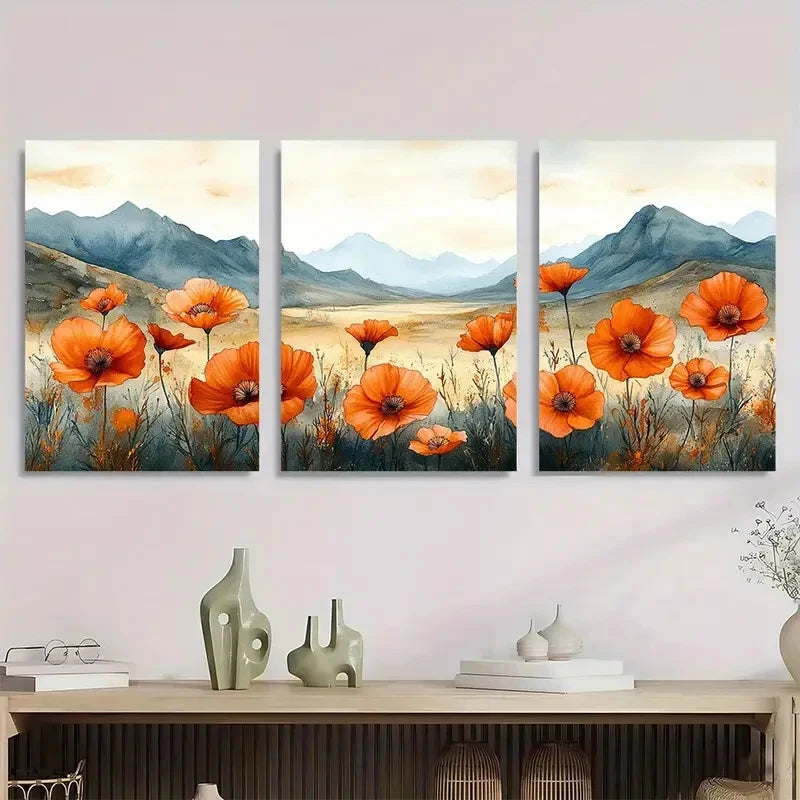 3pcs Wildflowers Arizona Blooming Desert Perfect Wall Art Set Canvas Framed 40x60cm - High Quality Print 100% Australian Made Wall Canvas Ready to Hang
