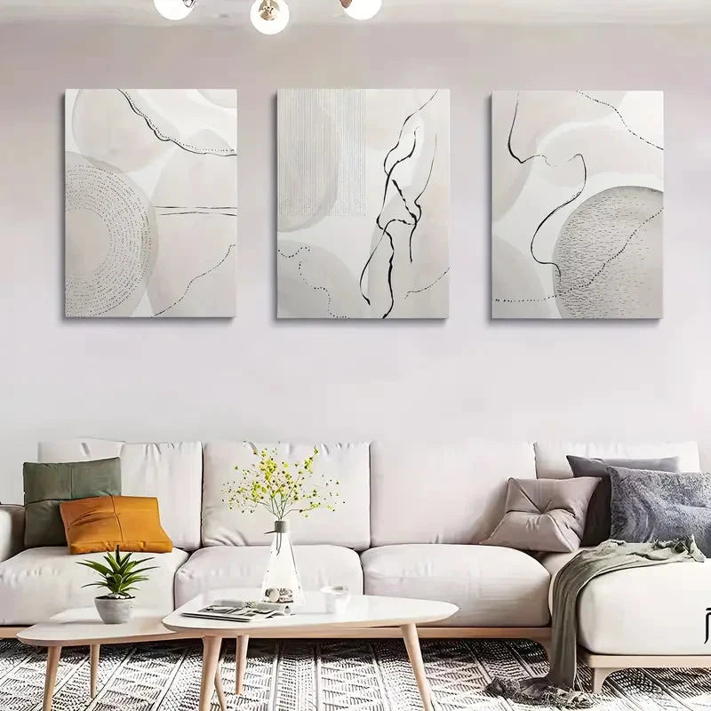 3pcs Abstract Beige & Brown Geometric Design Metal Print Ready to Hang Art