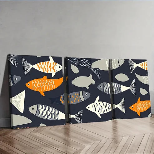 3pcs A Pattern of Fish Culture Perfect Wall Art Set Canvas Unframed - High Quality Print 100% Australian Made Wall Canvas