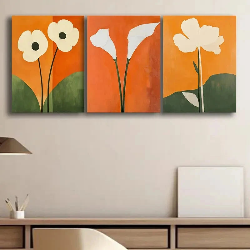 3pcs White Flower Modern Abstract Floral Perfect Wall Art Set Canvas Framed 40x60cm - High Quality Print 100% Australian Made Wall Canvas Ready to Hang
