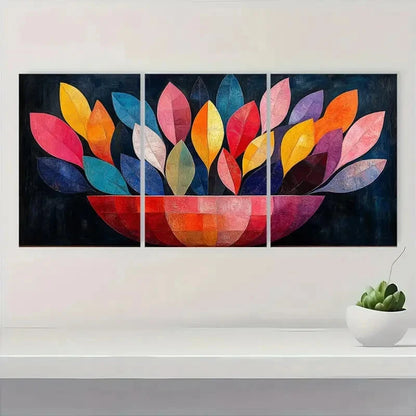 3pcs Colorful Abstract Floral Design Metal Print Ready to Hang Art