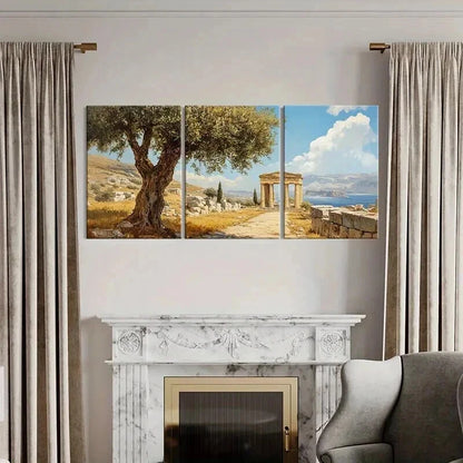 3pcs Mediterranean Landscape Blue Sky Wall Art Set Canvas Framed 40x60cm - High Quality Print 100% Australian Made Wall Canvas Ready to Hang