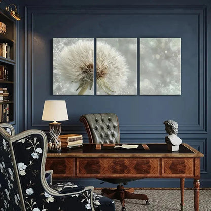 3pcs Abstract Floral Design Soft White Tones Metal Print Ready to Hang Art