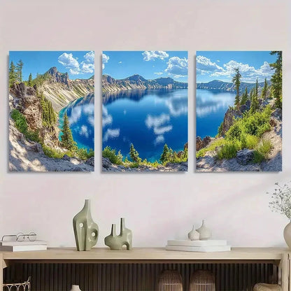 3pcs Panoramic of Crater Lake National Park Metal Print Ready to Hang Art