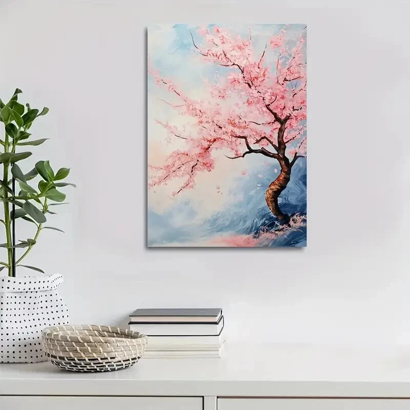 Vibrant Cherry Blossoms Colorful Painting 40x60cm Metal Print Ready to Hang
