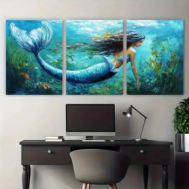 3pcs Mermaid Underwater Girl Decor Perfect Wall Art Set Canvas Framed 40x60cm - High Quality Print 100% Australian Made Wall Canvas Ready to Hang
