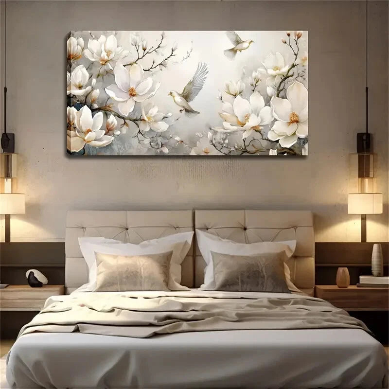 Blooming White Magnolia Flowers Wall Art Canvas Office Home Room Framed 120x60cm