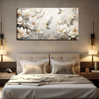 Blooming White Magnolia Flowers Wall Art Canvas Office Home Room Framed 120x60cm