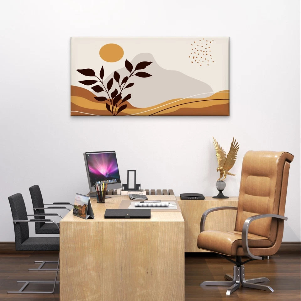 Warm Terracotta Abstract Landscape Wall Art Canvas Office Home Framed 120x60cm