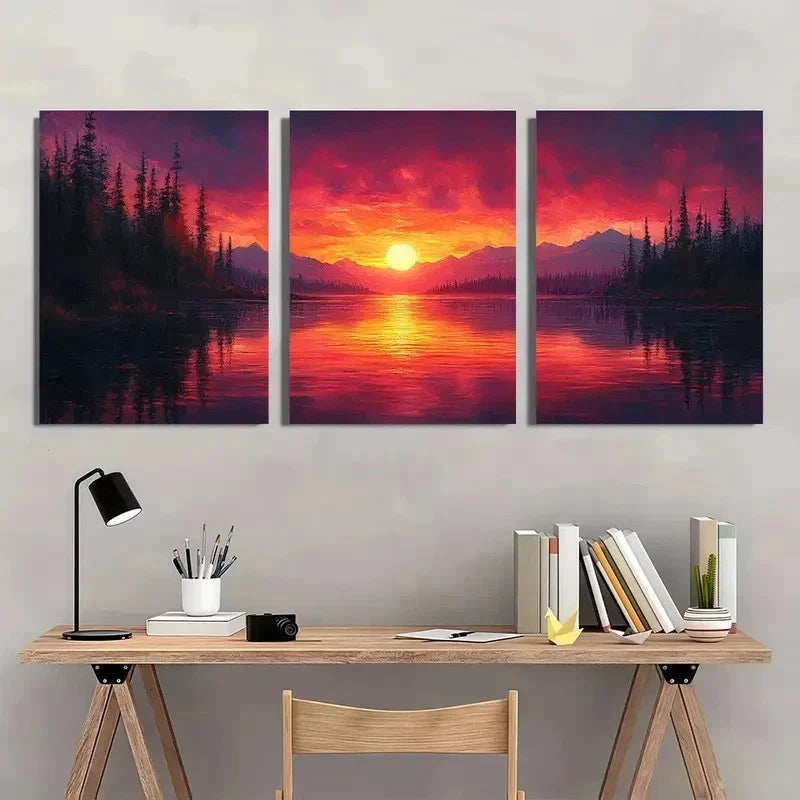 3pcs Color Burs Sunset Abstract Vibrant Perfect Wall Art Set Canvas Framed 40x60cm - High Quality Print 100% Australian Made Wall Canvas Ready to Hang