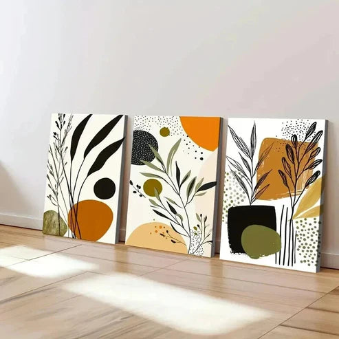 3pcs Boho Style Abstract Botanical Earth Tones Wall Art Canvas Unframed - High Quality Print 100% Australian Made Wall Canvas