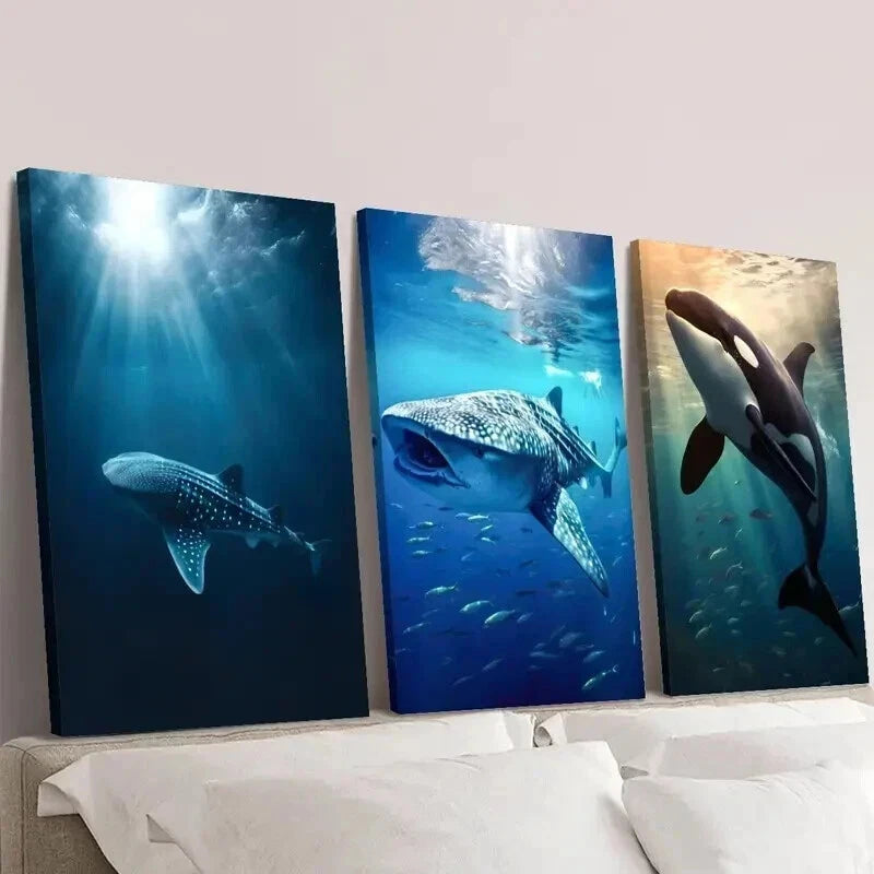3pcs Marine Life Whales Photography Wall Art Set Canvas Framed 40x60cm - High Quality Print 100% Australian Made Wall Canvas Ready to Hang