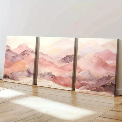 3pcs Abstract Pinkish Mountain Serene Painting Wall Art Set Canvas Framed 40x60cm - High Quality Print 100% Australian Made Wall Canvas Ready to Hang