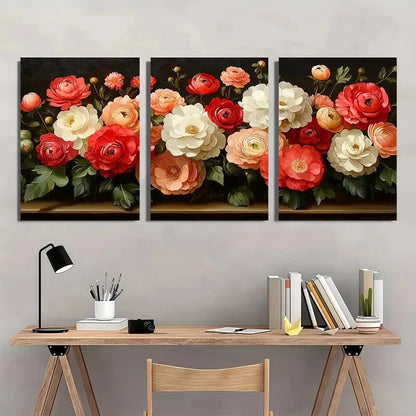 3pcs White Hydrangea & Mixed Ranunculus Metal Print Ready to Hang Art