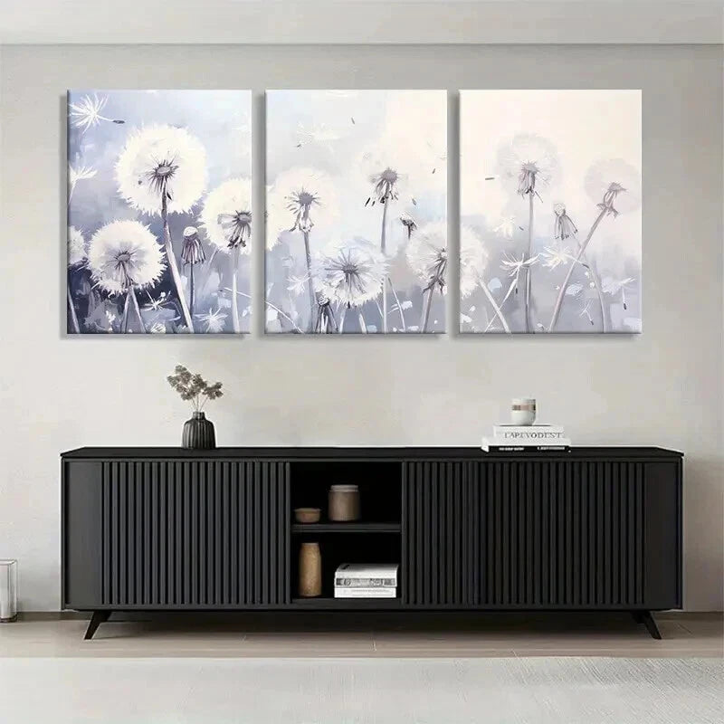 3pcs Dandelion Floral Elegant Soft White Perfect Wall Art Set Canvas Framed 40x60cm - High Quality Print 100% Australian Made Wall Canvas Ready to Hang