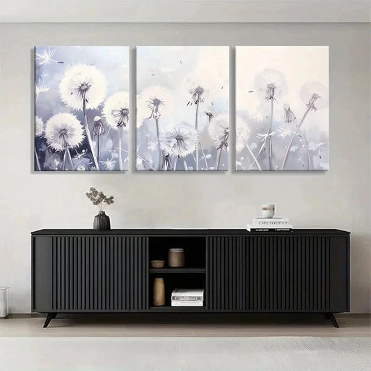 3pcs Dandelion Floral Elegant Soft White Perfect Wall Art Set Canvas Framed 40x60cm - High Quality Print 100% Australian Made Wall Canvas Ready to Hang