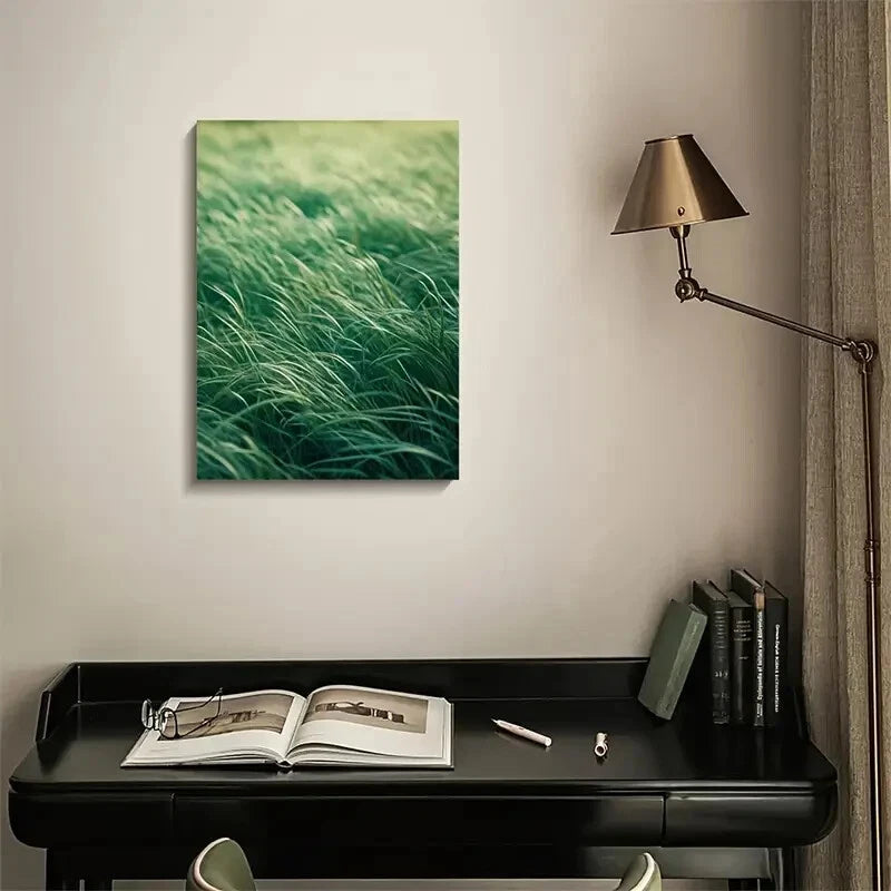 Vibrant Green Landscape Mint Grass Lawn Painting 40x60cm Metal Print Ready to Hang