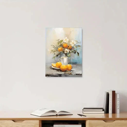 Beautiful Vibrant Citrus & Floral Design Painting 60x90cm Metal Print Ready to Hang
