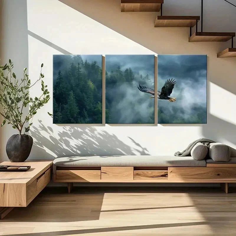 3pcs Forest Fog Flying Eagle Modern Wall Art Set Canvas Framed 40x60cm - High Quality Print 100% Australian Made Wall Canvas Ready to Hang