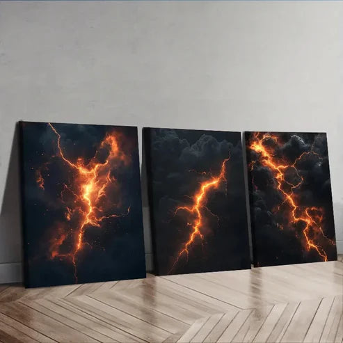 3pcs Featuring Lightning Wall Art Canvas Unframed - High Quality Print 100% Australian Made Wall Canvas