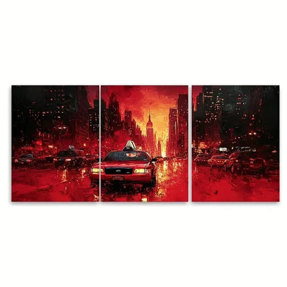 3pcs Urban Cityscape Red Street RS   Wall Art Set Canvas Framed 50x70cm - High Quality Print 100% Australian Made Wall Canvas Ready to Hang