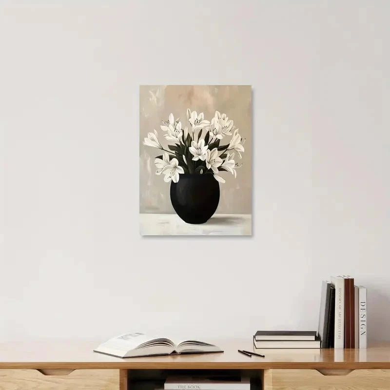 Elegant White Lily Bouquet Painting 40x60cm Metal Print Ready to Hang