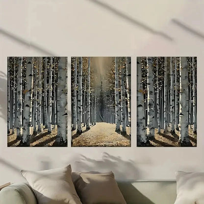 3pcs Forest Filled with White Birch Trees Wall Art Set Canvas Framed 60x90cm - High Quality Print 100% Australian Made Wall Canvas Ready to Hang