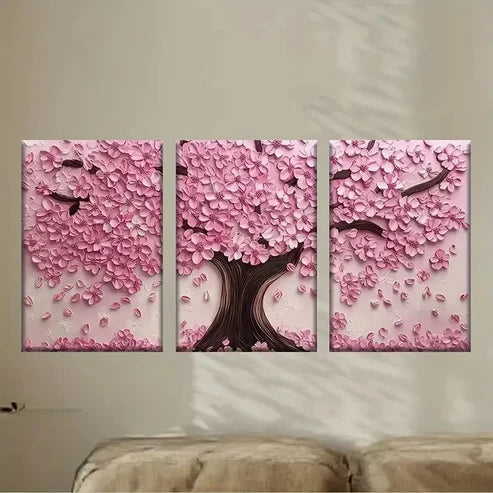 3pcs a pink tree with leaves Wall Art Set Canvas Unframed - High Quality Print 100% Australian Made Wall Canvas - Bella Home Decor
