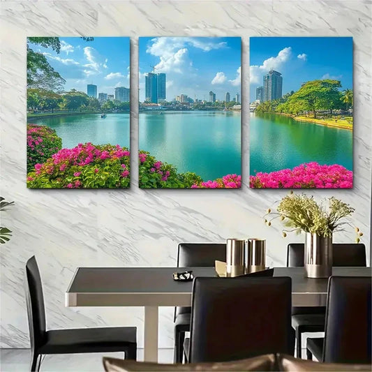 3pcs Pink Flowers Lush Greenery Colombo Perfect  Wall Art Set Canvas Framed 40x60cm - High Quality Print 100% Australian Made Wall Canvas Ready to Hang
